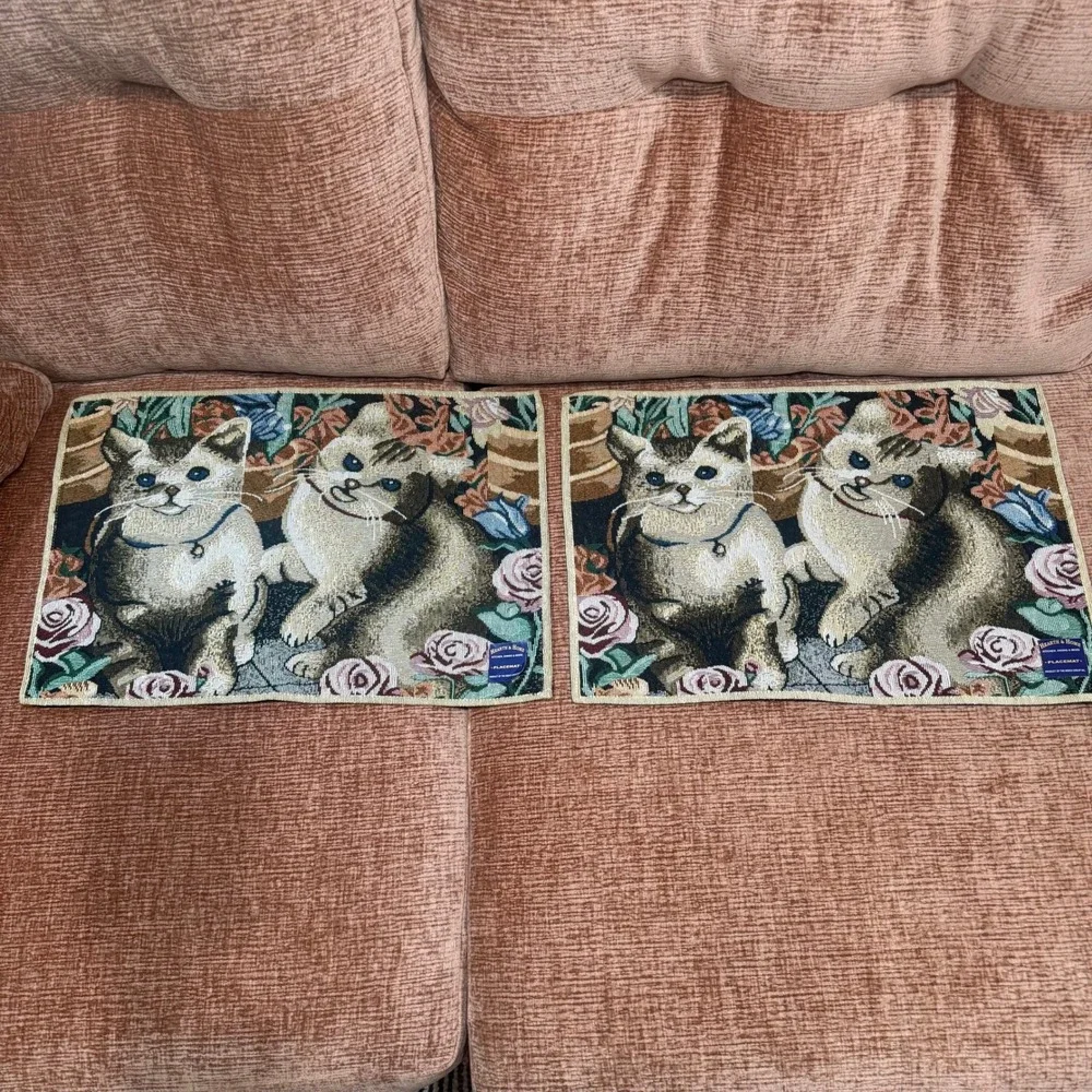 Vintage‎ Hearth & Home Tapestry Placemats Kittens Roses Set of 2 Nidico